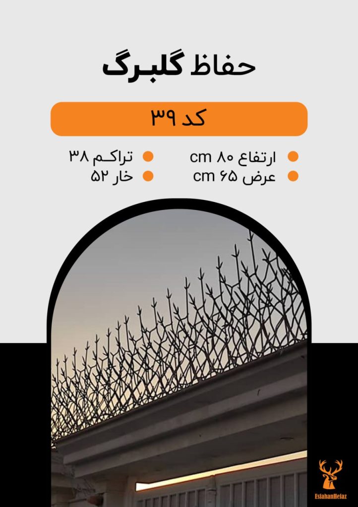 حفاظ شاخ گوزنی مدل گلبرگ ارتفاع ۸۰، عرض ۶۵ سانتی متر، تراکم ۳۸، تعداد خار ۵۲ عدد رنگ سفید اصفهان حفاظ نمای پایین روی سردر