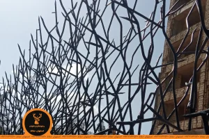 عکس شاخ گوزنی مدل دوبل خاری ارتفاع ۱۲۰ تراکم ۵۰ رنگ مشکی نمای روی دیوار پس زمینه دیوار و آسمان تولید شده در اصفهان حفاظ